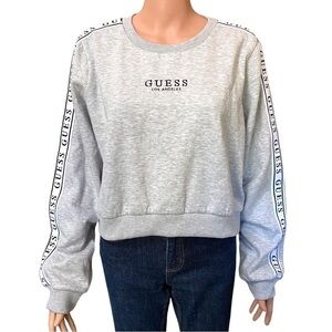 Guess Los Angeles Cropped Pullover Sweatshirt Logo Along Sleeve Size XL